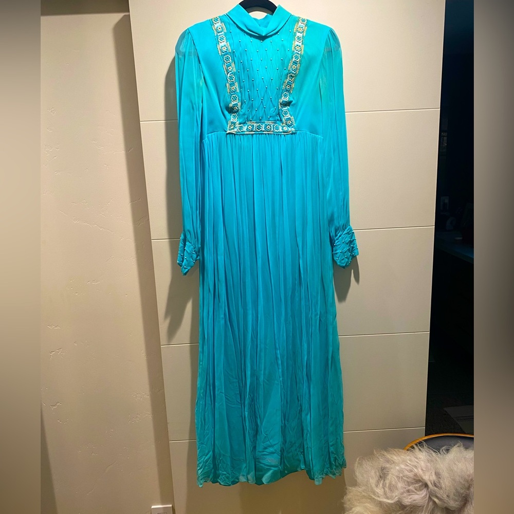 1960’s Turquoise Chiffon Evening Gown
